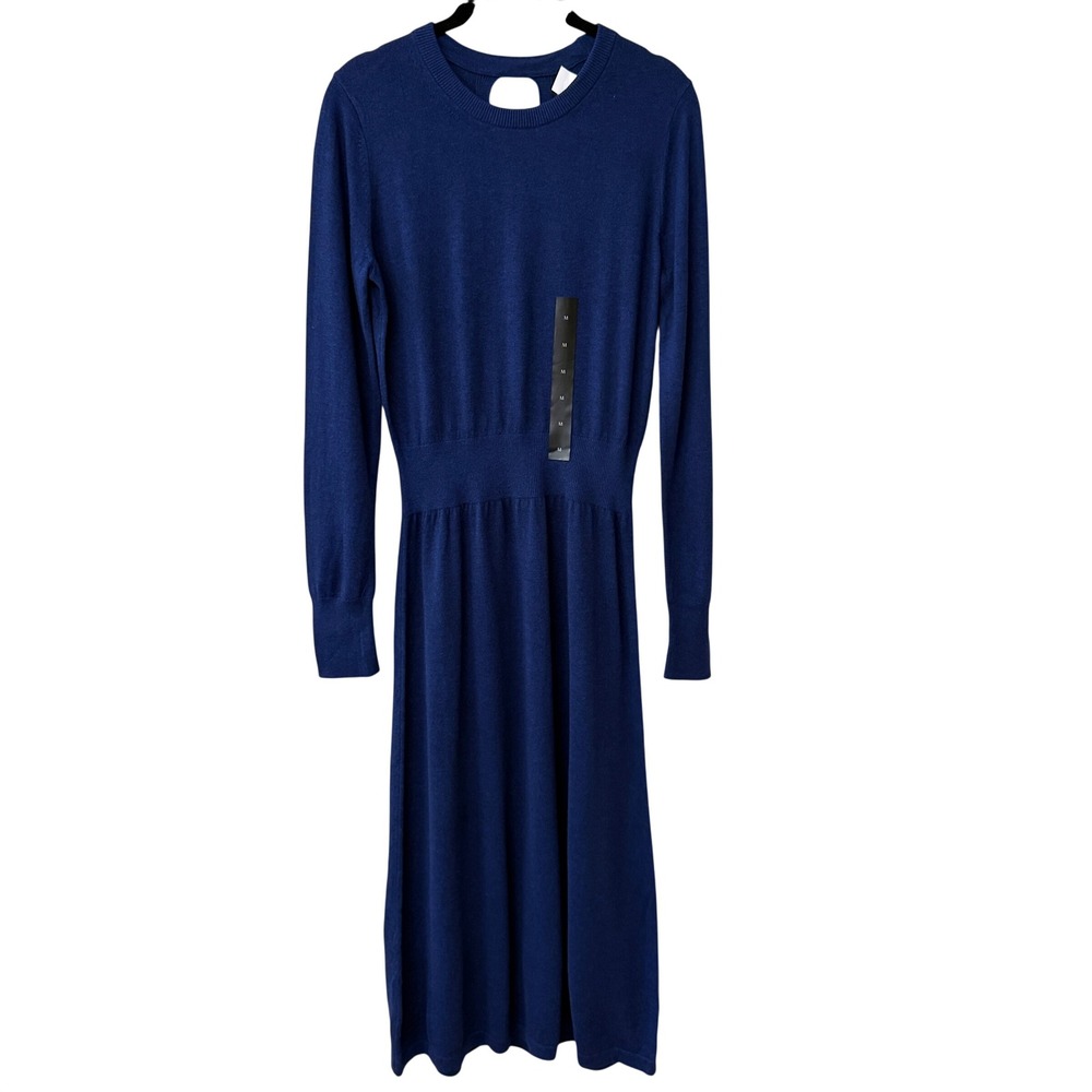 NWT Banana Republic Women Midi Sweater Dress Drop Waist Cotton Size Medium Blue